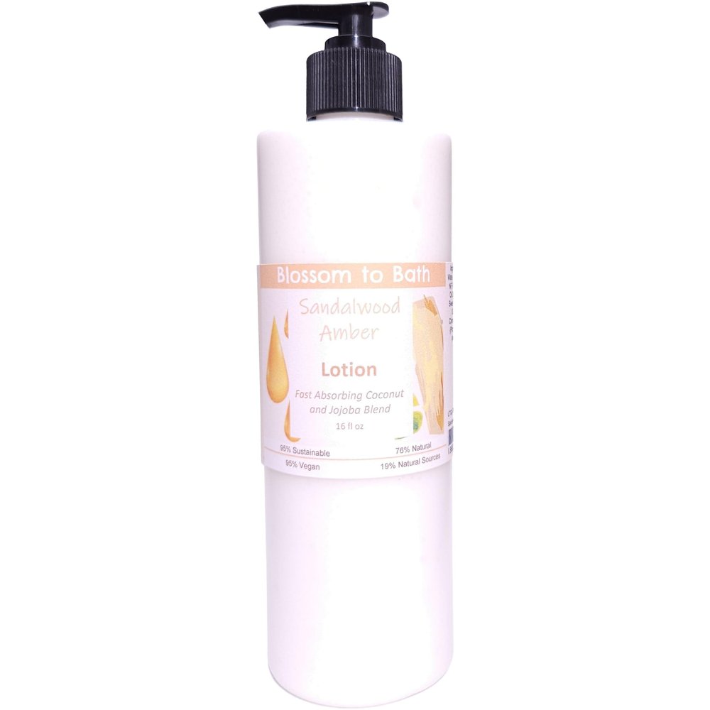 Blossom to Bath Sandalwood Amber Lotion (16 ounce) - Phthalate Free Fragrance - Absorbs Quickly with a Woodsy Warm Scent