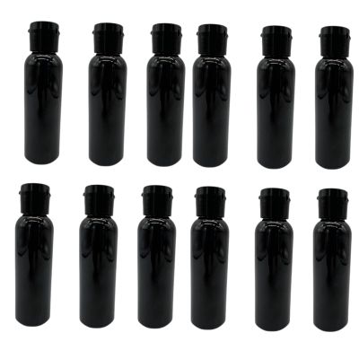 Natural Farms 2 oz Black Cosmo Plastic Bottles -12 Pack Empty Bottle Refillable - BPA Free - Essential Oils - Aromatherapy | Black Flip Top Snap Cap - Made in the USA