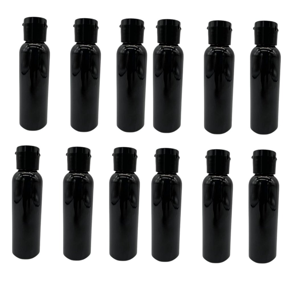 Natural Farms 2 oz Black Cosmo Plastic Bottles -12 Pack Empty Bottle Refillable - BPA Free - Essential Oils - Aromatherapy | Black Flip Top Snap Cap - Made in the USA