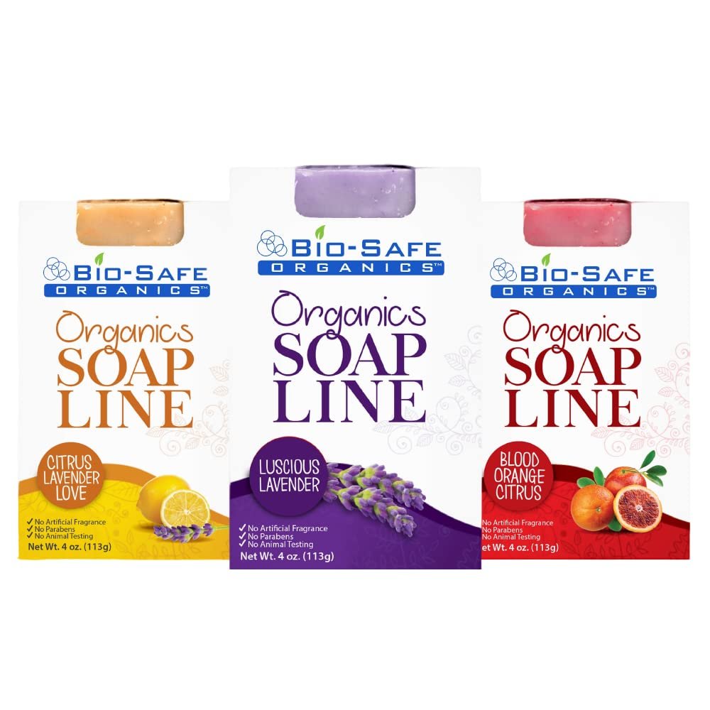Bio-Safe Organics Women's Assortment of Soaps - Pack of 3 - Organic Handmade All Natural 100% Organic