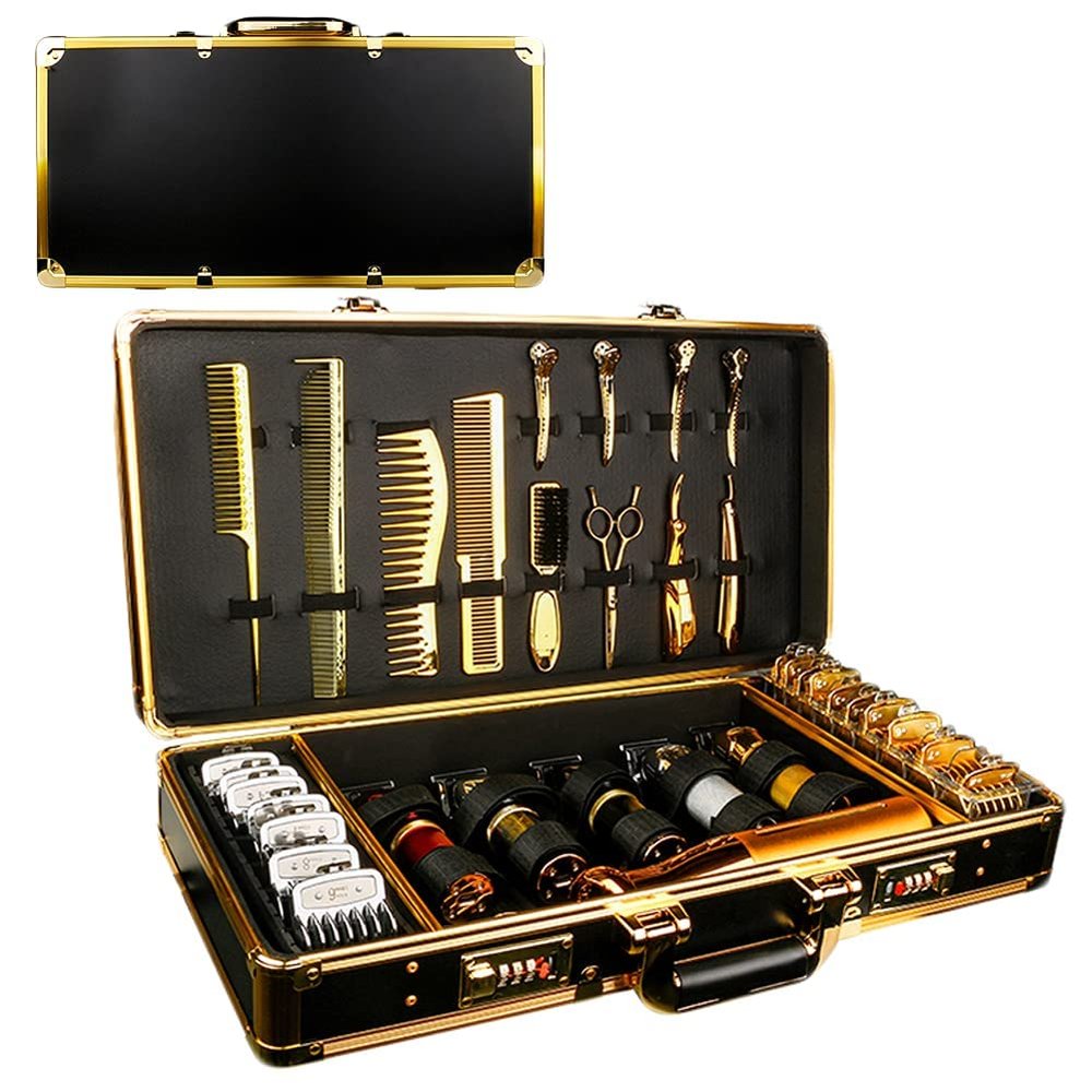 Futchoy Barber Case Professional Salon Barber Stylist Travel Carrying Case Portable Luxury Barbers Tools Storage Organizer Suitcase with Secure NumLock for Clippers and Supplies