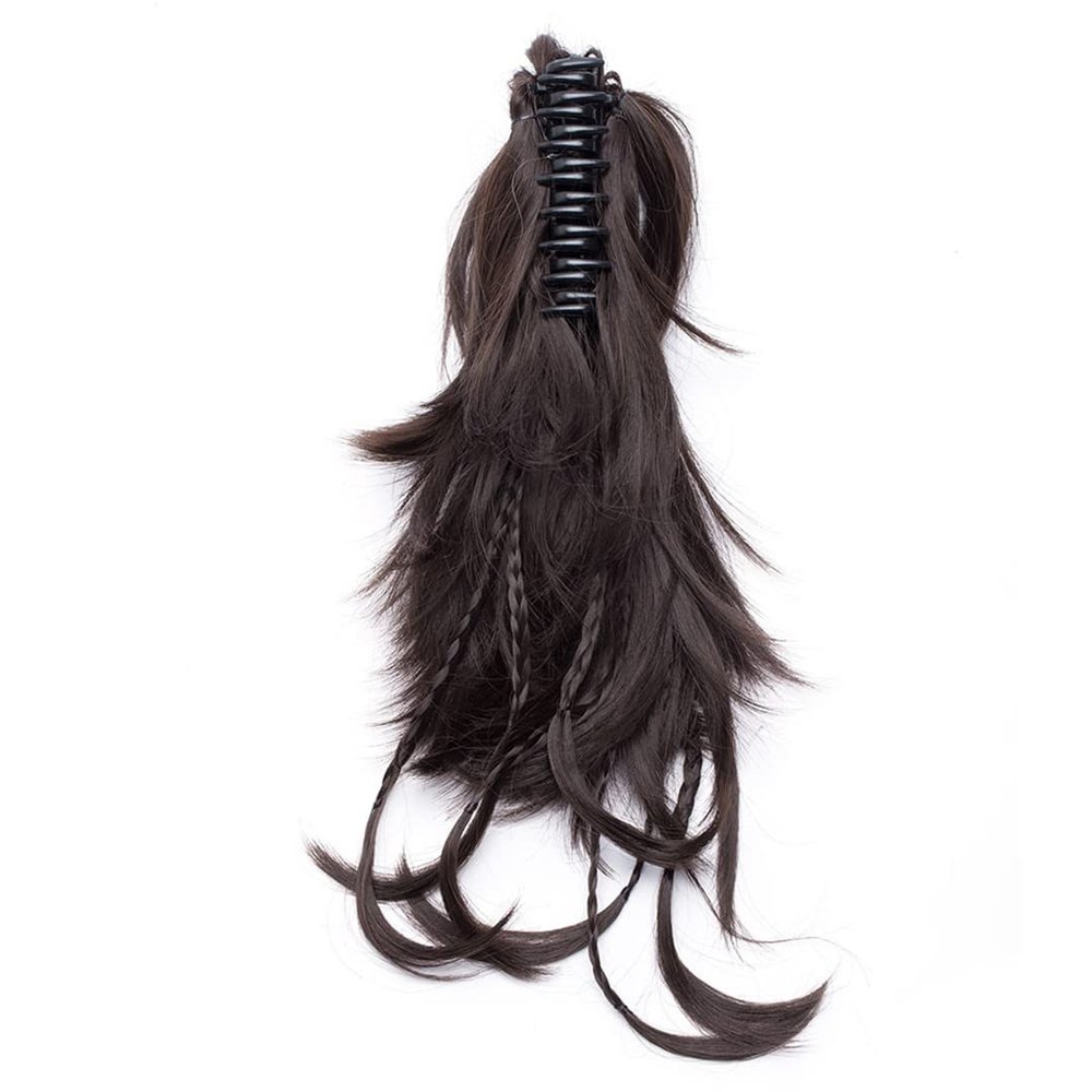 12" Synthetic DIY Hair Braids Claw On Ponytail Clip In On Hair Extensions Hair Ponytail Hairpieces dark 12inches