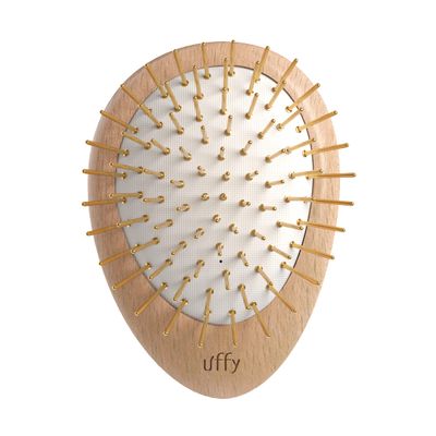 Uffy Acubrusher  24K Gold-Plated Gua Sha Hair Brush - Ergonomic Scalp Massager for Dandruff & Hair Growth, Suitable for All Hair Types - Ideal Gift Choice in Beech Wood