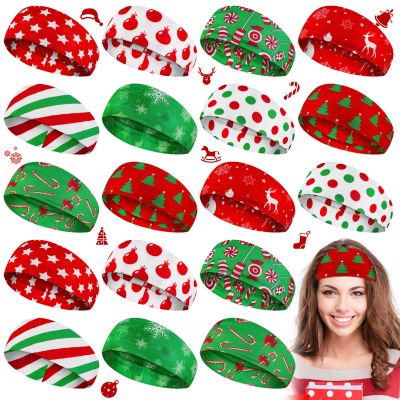 18 Pieces Christmas Headbands for Women Christmas Hair Accessories Christmas Candy Twisted Head Wrap Elastic Turban Headbands Sports Sweat Wicking Headband Wide Knot Hair Bands Gifts for Girls Kids