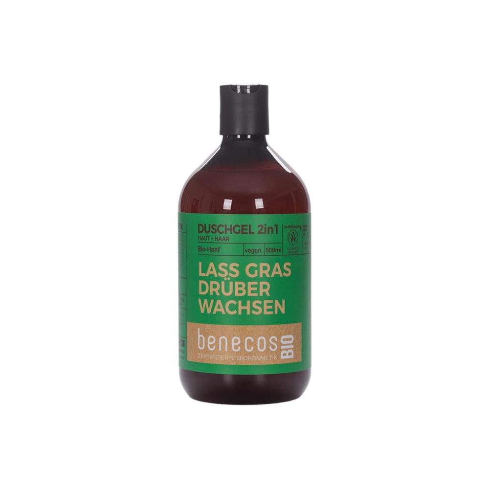 BenecosBIO Shower Gel 2-in-1 Organic Hemp Skin and Hair Let Grass Grow Over Vegan Recycled Plastic