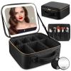 RRtide Travel Makeup Bag with Mirror of LED Lighted, Makeup Train Case with Adjustable Dividers, Makeup Case with Mirror and Detachable 10x Magnifying Mirror view 1