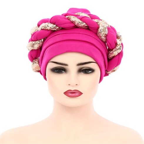 African Headwrap Turbans Headband Auto Gele Headtie Already Made African Aats for Women 1Set by MSB Fabric co.1638