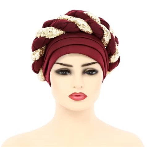 African Headwrap Turbans Headband Auto Gele Headtie Already Made African Aats for Women 1Set by MSB Fabric co.1637