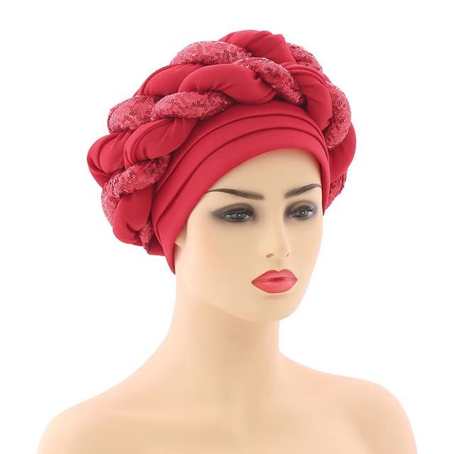 African Headwrap Turbans Headband Auto Gele Headtie Already Made African Aats for Women 1Set by MSB Fabric co.1645