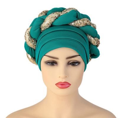 African Headwrap Turbans Headband Auto Gele Headtie Already Made African Aats for Women 1Set by MSB Fabric co.1628
