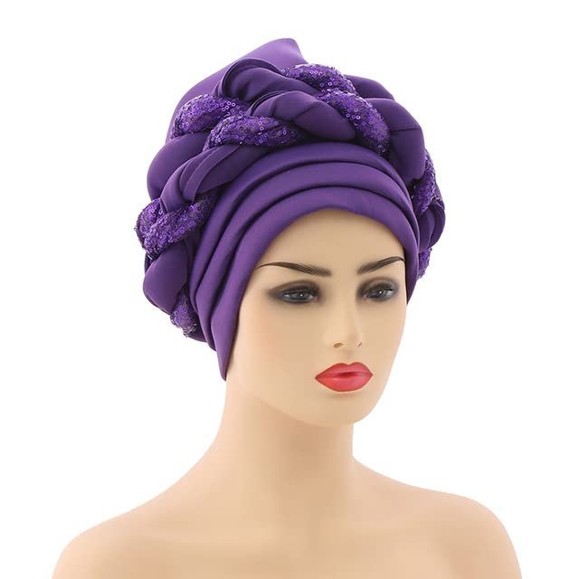 African Headwrap Turbans Headband Auto Gele Headtie Already Made African Aats for Women 1Set by MSB Fabric co.1640