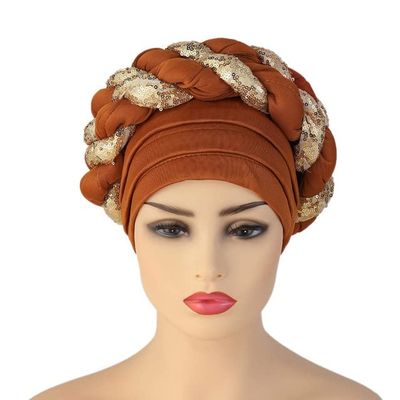 African Headwrap Turbans Headband Auto Gele Headtie Already Made African Aats for Women 1Set by MSB Fabric co.1636