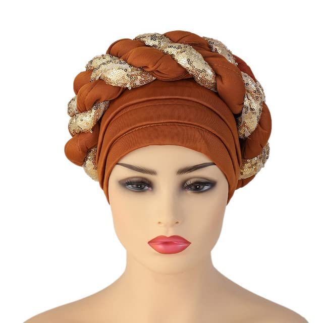 African Headwrap Turbans Headband Auto Gele Headtie Already Made African Aats for Women 1Set by MSB Fabric co.1636