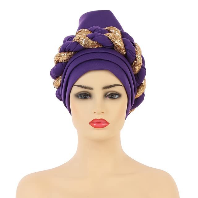 African Headwrap Turbans Headband Auto Gele Headtie Already Made African Aats for Women 1Set by MSB Fabric co.1635