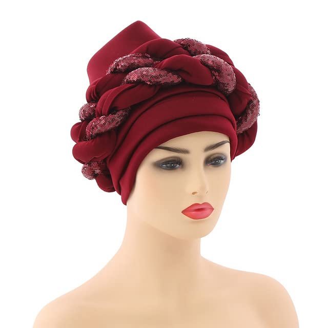 African Headwrap Turbans Headband Auto Gele Headtie Already Made African Aats for Women 1Set by MSB Fabric co.1643