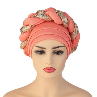 African Headwrap Turbans Headband Auto Gele Headtie Already Made African Aats for Women 1Set by MSB Fabric co.1631
