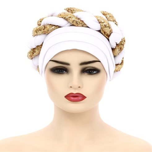 African Headwrap Turbans Headband Auto Gele Headtie Already Made African Aats for Women 1Set by MSB Fabric co.1639