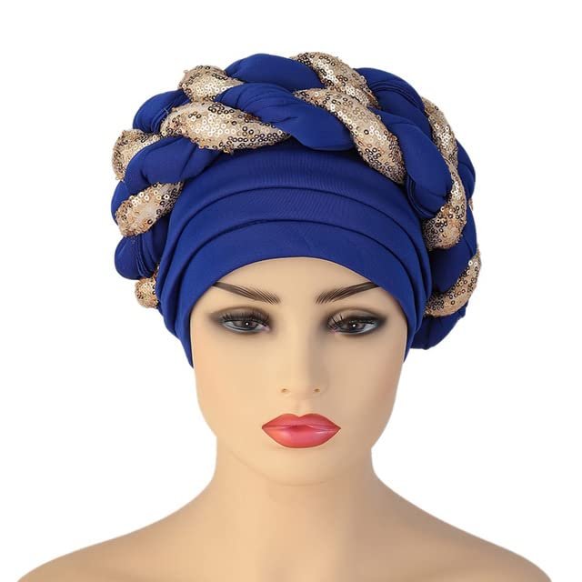 African Headwrap Turbans Headband Auto Gele Headtie Already Made African Aats for Women 1Set by MSB Fabric co.1634