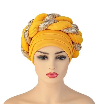 African Headwrap Turbans Headband Auto Gele Headtie Already Made African Aats for Women 1Set by MSB Fabric co.1633