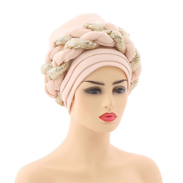 African Headwrap Turbans Headband Auto Gele Headtie Already Made African Aats for Women 1Set by MSB Fabric co.1649