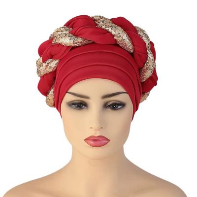 African Headwrap Turbans Headband Auto Gele Headtie Already Made African Aats for Women 1Set by MSB Fabric co.1630