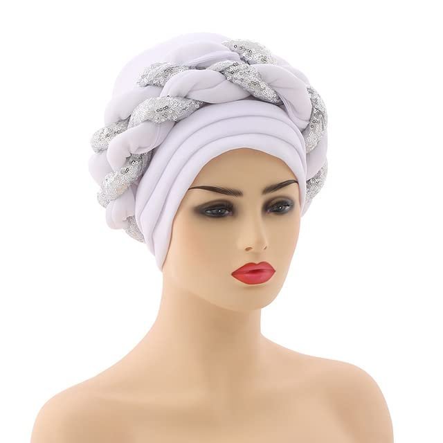 African Headwrap Turbans Headband Auto Gele Headtie Already Made African Aats for Women 1Set by MSB Fabric co.1646, One Size