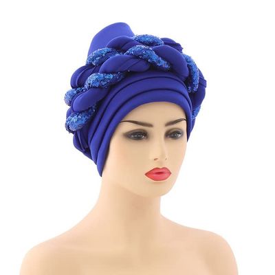 African Headwrap Turbans Headband Auto Gele Headtie Already Made African Aats for Women 1Set by MSB Fabric co.1641