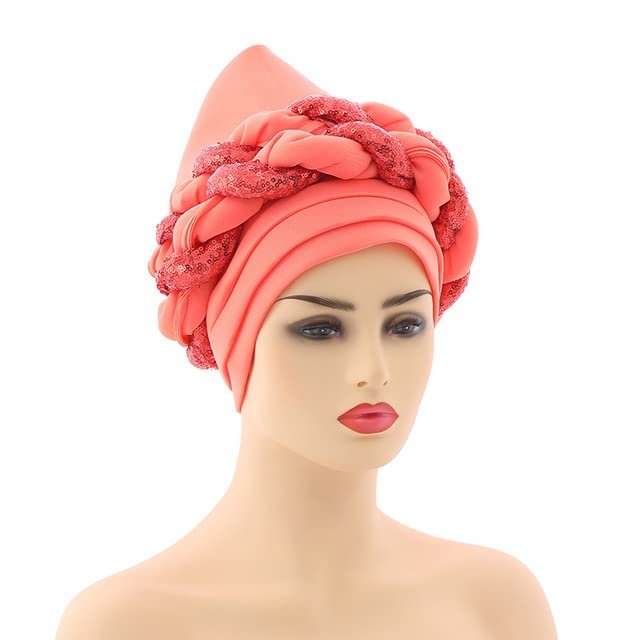 African Headwrap Turbans Headband Auto Gele Headtie Already Made African Aats for Women 1Set by MSB Fabric co.1642