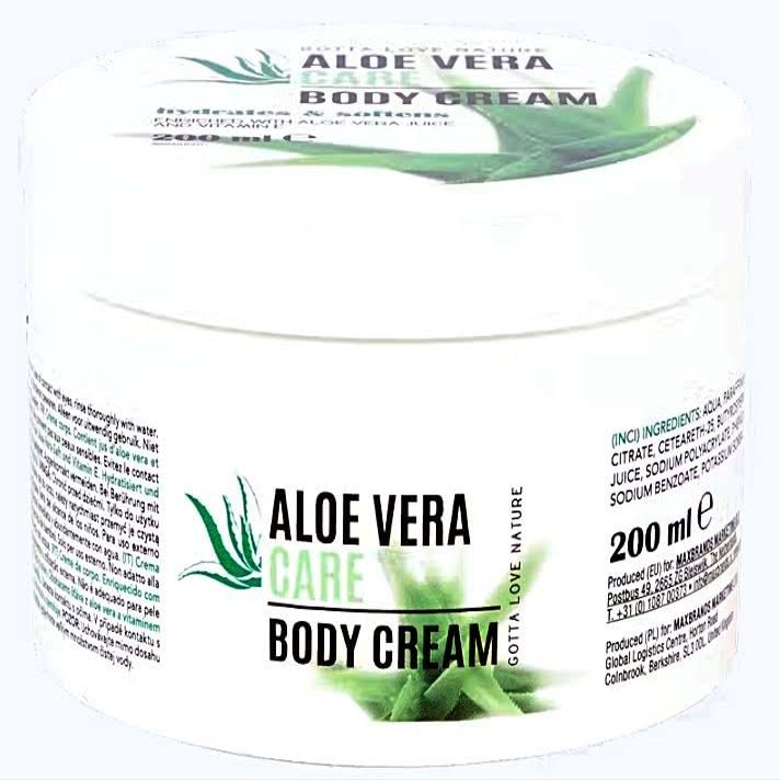 Aloe Vera Body Cream With Vitamin E Hydrates and Softens The Skin Vegan, 200 ml / 6,76 Oz