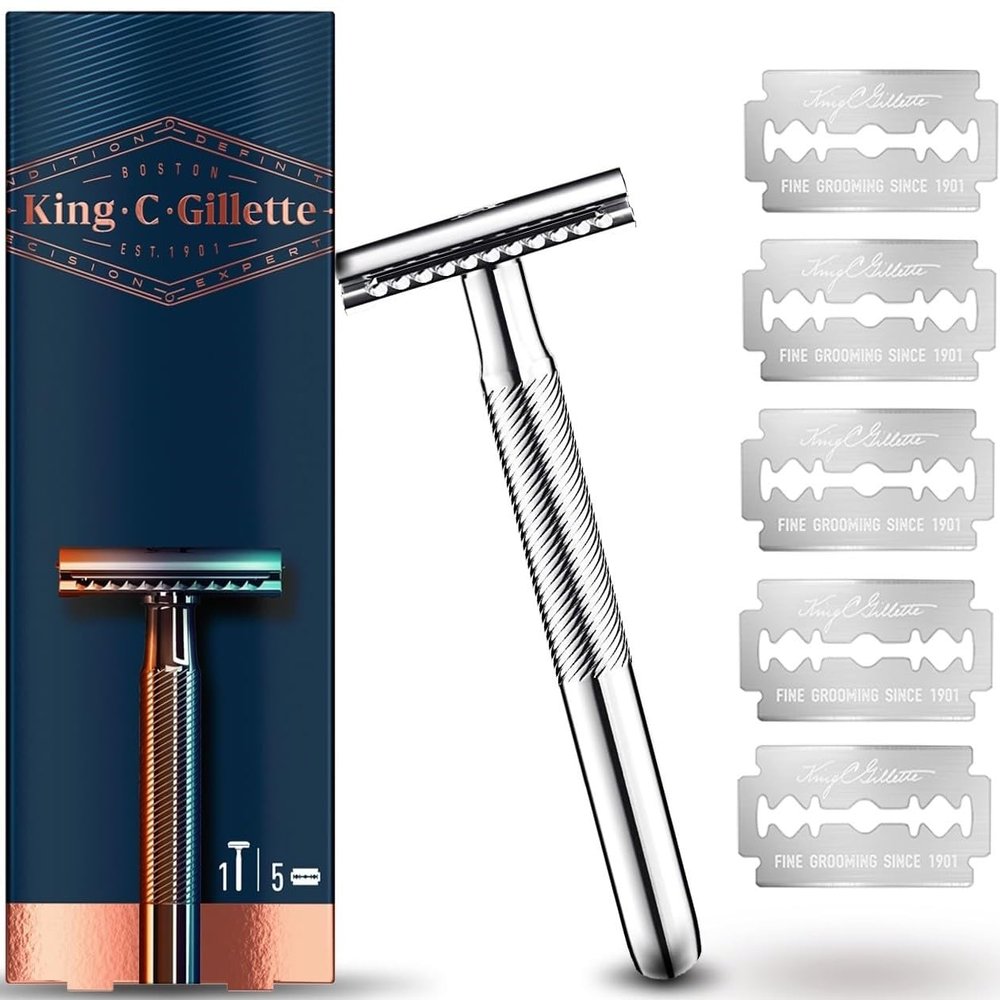 Gillette Double Edge Razor, Silver, 5 Pieces