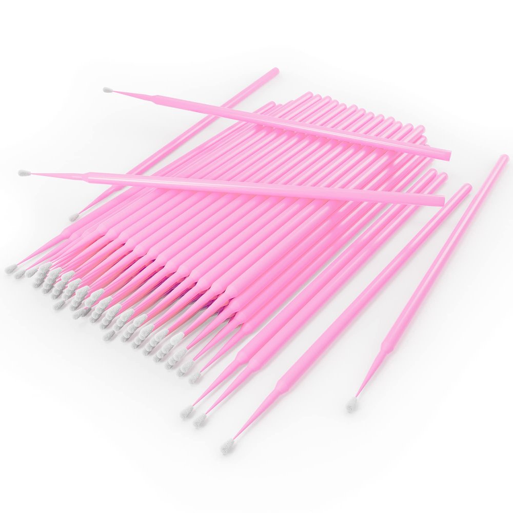 HGLOZ Microswabs for Eyelash Extensions Pack of 500 in Pink 2mm Soft Micro Applicator Brush with Microfiber Wands Suitable for Cleaning and Applying Make-up