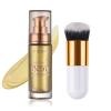 Body Shimmer Oil, Metallic Gold Natural Glow Luminizer, Long Lasting Waterproof Moisturizing Liquid Illuminator Highlighter Makeup for a Sun-Kissed Glow, Brush Include, 1oz, Light view 1
