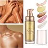 Body Shimmer Oil, Metallic Gold Natural Glow Luminizer, Long Lasting Waterproof Moisturizing Liquid Illuminator Highlighter Makeup for a Sun-Kissed Glow, Brush Include, 1oz, Light view 2