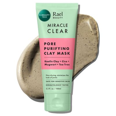 Rael Face Mask, Miracle Clear Clay Mask Deep Pore Cleanser with Tea Tree & Gentle Exfoliation for Blackheads, Korean Skin Care (3.4 fl oz)