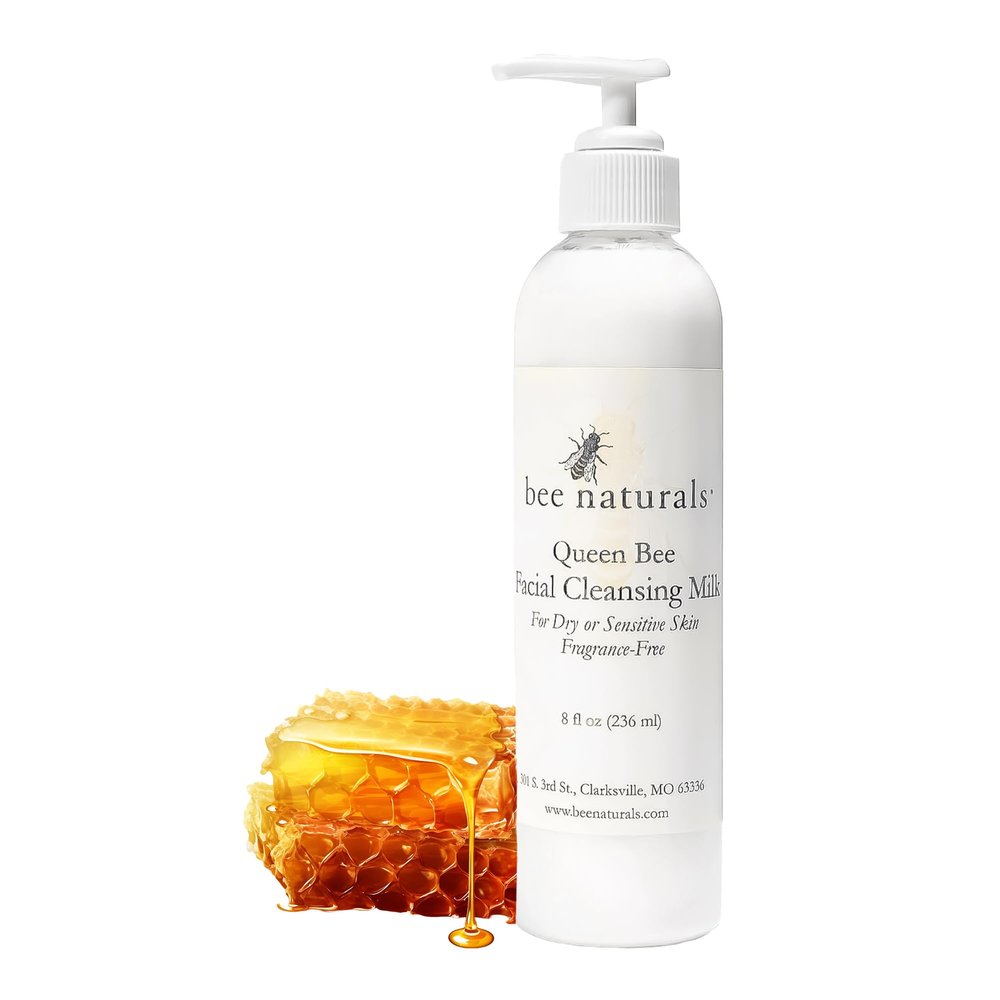 Bee Naturals Facial Cleansing Milk- 8oz- Honey, Allantoin, and Almond Oil- Moisturize and Cleans and alm Inflammation- Safe for Sensitive Skin- All Skin Types-Unscented-Cruelty Free