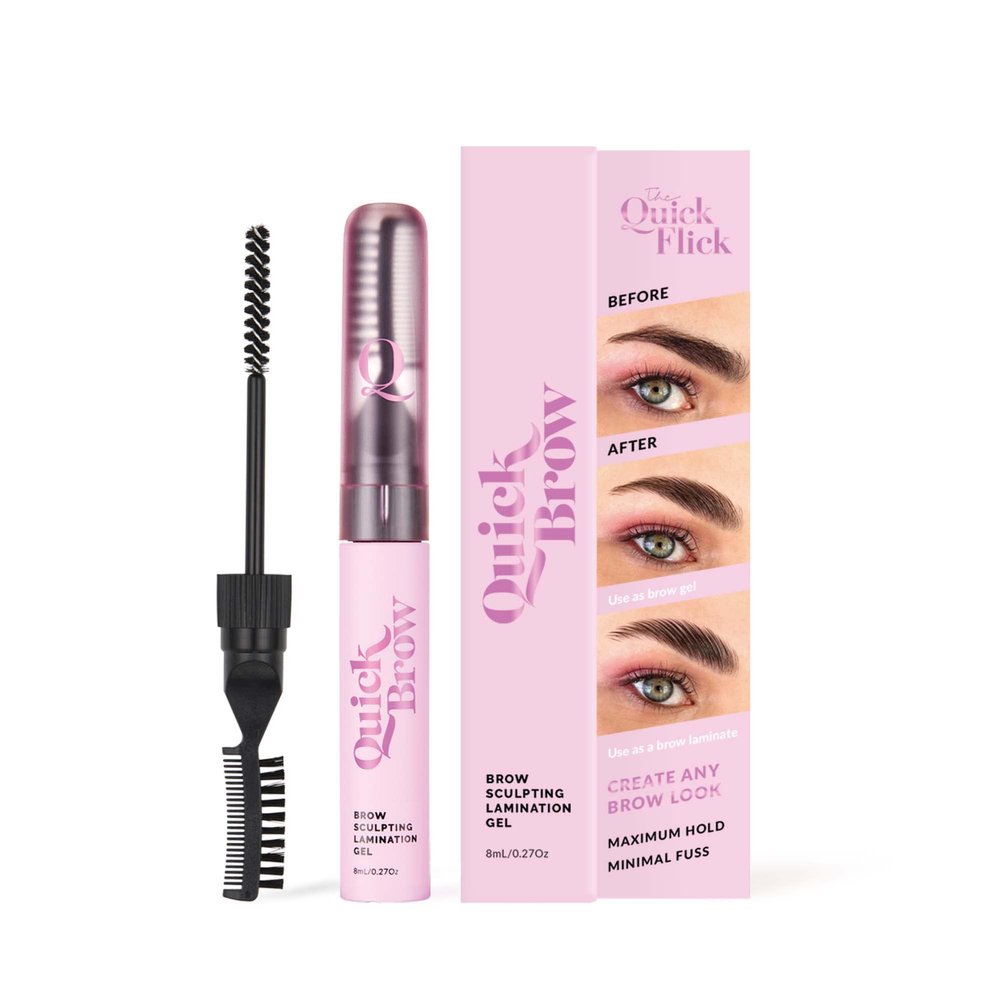 THE QUICK FLICK 2-In-1 Eyebrow Lamination Gel with Sculpting Wax  Smudge-Proof & Long-Lasting Eyebrow Gel Clear with Built-In Double-Sided Comb  Vegan, Cruelty-Free Formula (Clear - 8 ml)