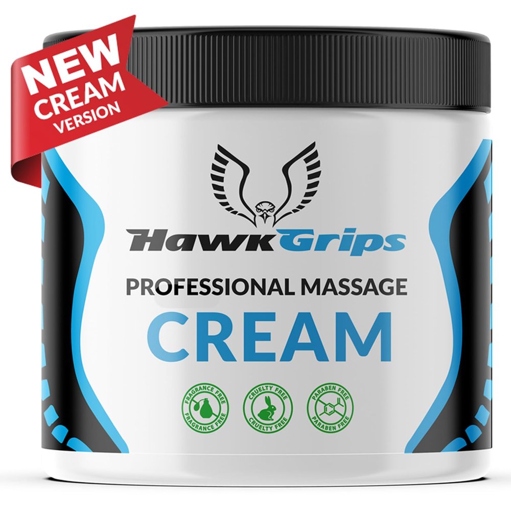 HawkGrips Professional Massage Cream, 8oz, Unscented with Shea Butter, Muscle and Body Moisturizing, Safe & Clean Ingredients, Non-Greasy, Non-Staining, Whole Body Use - Neck, Back, Foot, Deep Tissue