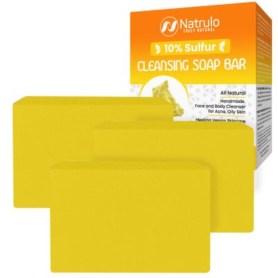 10% Sulfur Soap Cleansing Bar for Face & Body  All Natural Sulfur Facial Cleanser for Acne, Oily Skin  Skincare Blend of Lemongrass, Tea Tree Essential Oil, Vitamin E, Coconut Milk  Sulfur Soap Bar