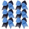 8 Inch 2 Colors Cheerleader Bows Ponytail Holder with Rhinestones Hair Tie Cheerleading Bows 6 Pcs (Columbia Blue/Navy Blue) view 1