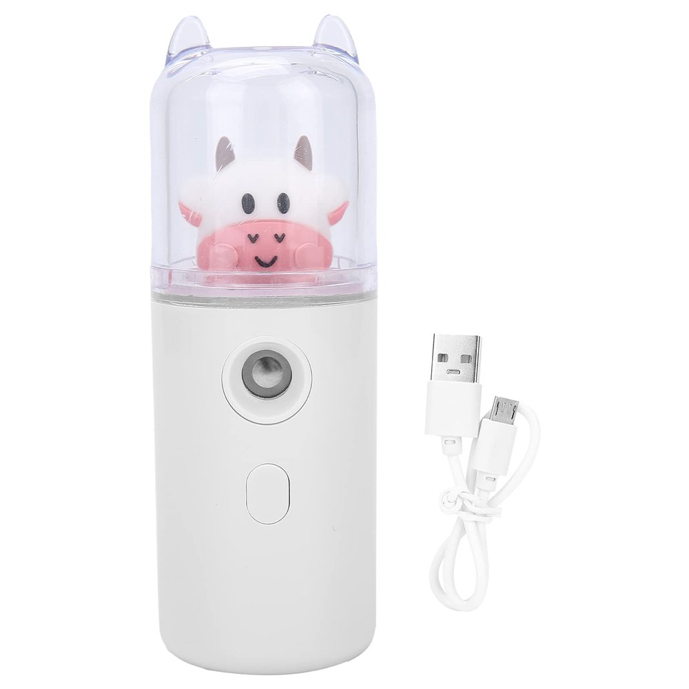 Nano Facial Mister, Cute Cartoon Animal Facial Mist Sprayer Mini Hydrating Moisturizing Cool Mist Handheld Facial Sprayer Portable Home Office Skin Moisturizing Spray(White)