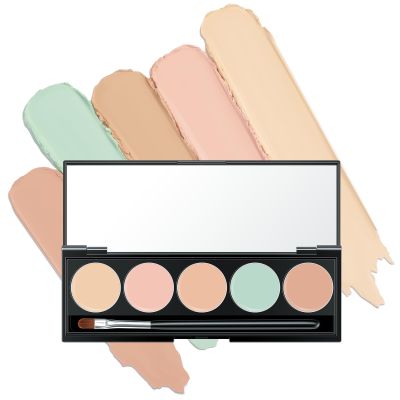FALOCUTUS 5 Colors Correcting Concealer Palette with Makeup Brush,Full Coverage and Long Lasting Neutralizing Cream Color Corrector,Conceals Blemishes,Redness and Dark Circles.#1