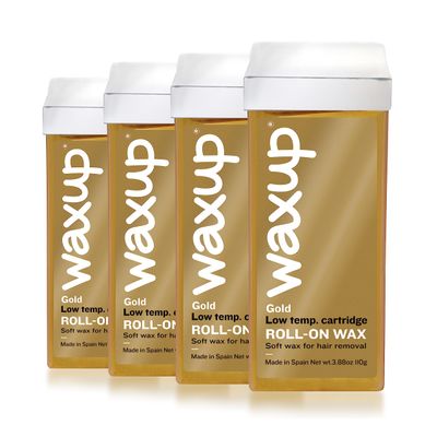 Waxup Gold Roll On Hair Removal Cartridge, Depilatory Roller Refill for Legs and Arms 3.88 Ounce / 110g (4 Pack) - Wax Warmer and Strips Not Included