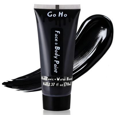 Go Ho Black Face Body Paint Washable(2.37oz/pc),Water Based Cream Face Paint,Vampire Skeleton Zombie Clown Makeup,Black Body Paint for SFX Cosplay Costumes Festivals Halloween Makeup