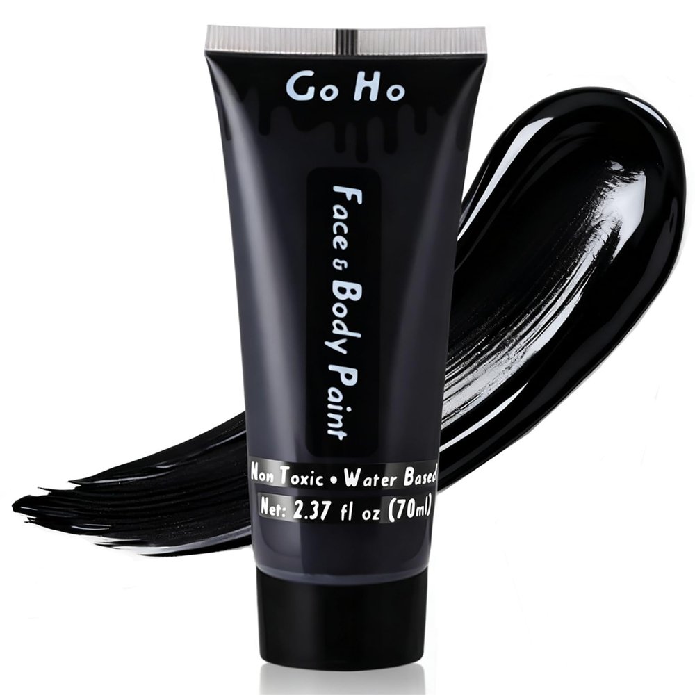 Go Ho Black Face Body Paint Washable(2.37oz/pc),Water Based Cream Face Paint,Vampire Skeleton Zombie Clown Makeup,Black Body Paint for SFX Cosplay Costumes Festivals Halloween Makeup