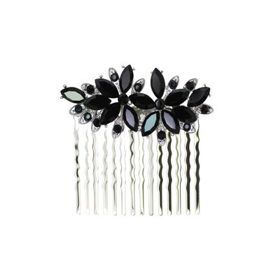 Faship Gorgeous Black Rhinestone Crystal Floral Hair Comb