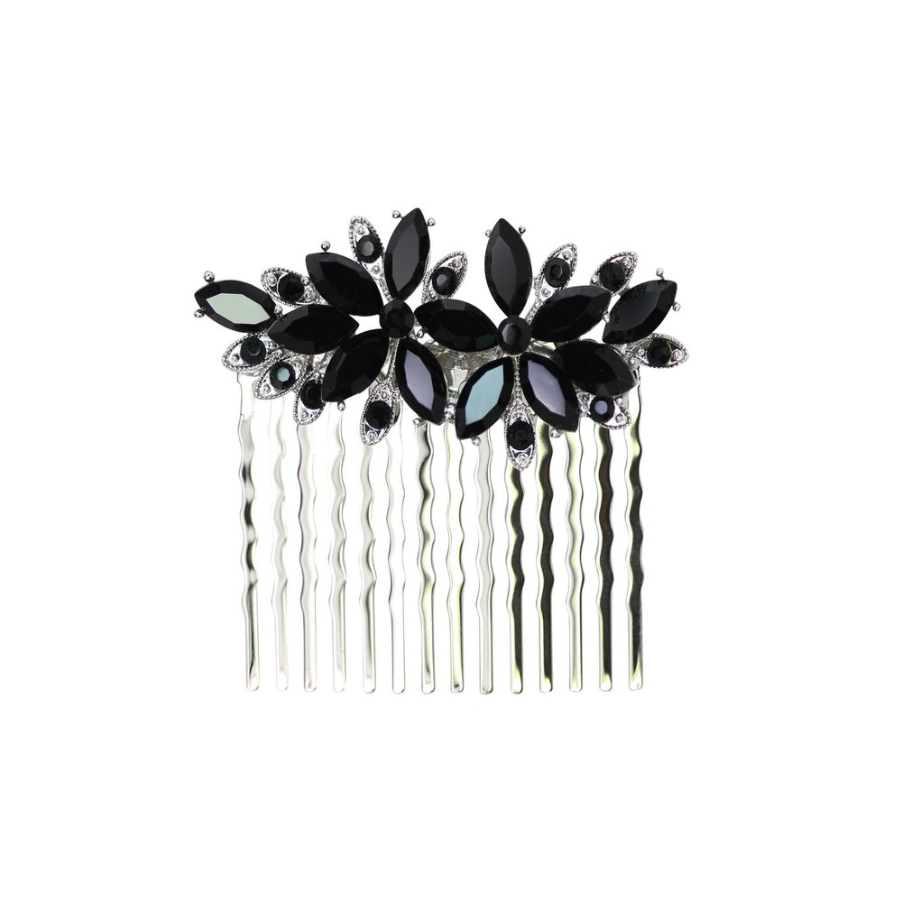 Faship Gorgeous Black Rhinestone Crystal Floral Hair Comb