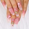 Artquee 24pcs French Pink Ombre Long Ballerina Press on Nails Glossy Coffin Fake Nail Y2K Art Candy Bear Heart Rhinestones Designs Artificial False Nail Acrylic Stick on Nails Tips for Women view 1
