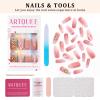 Artquee 24pcs French Pink Ombre Long Ballerina Press on Nails Glossy Coffin Fake Nail Y2K Art Candy Bear Heart Rhinestones Designs Artificial False Nail Acrylic Stick on Nails Tips for Women view 3