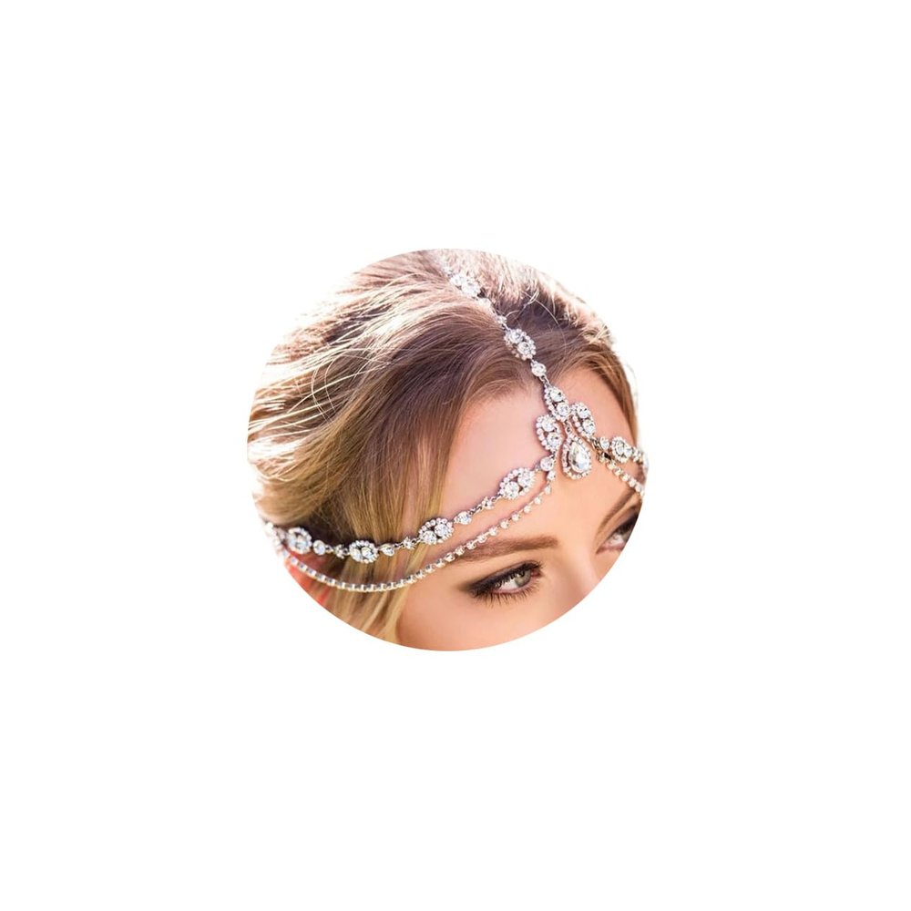 Aceorna Rhinestones Head Chain Bridal Forehead Headband Boho Crystal Hair Chain Layered Costume Headpiece Wedding Head Jewelry for Women and Girls (Silver)