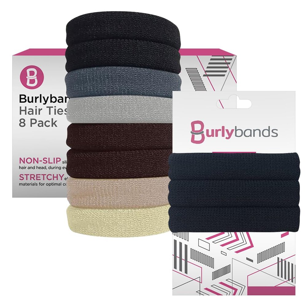 Burlybands Thick Hair Ties Black 3 Pieces with Multi Color 8 Pack